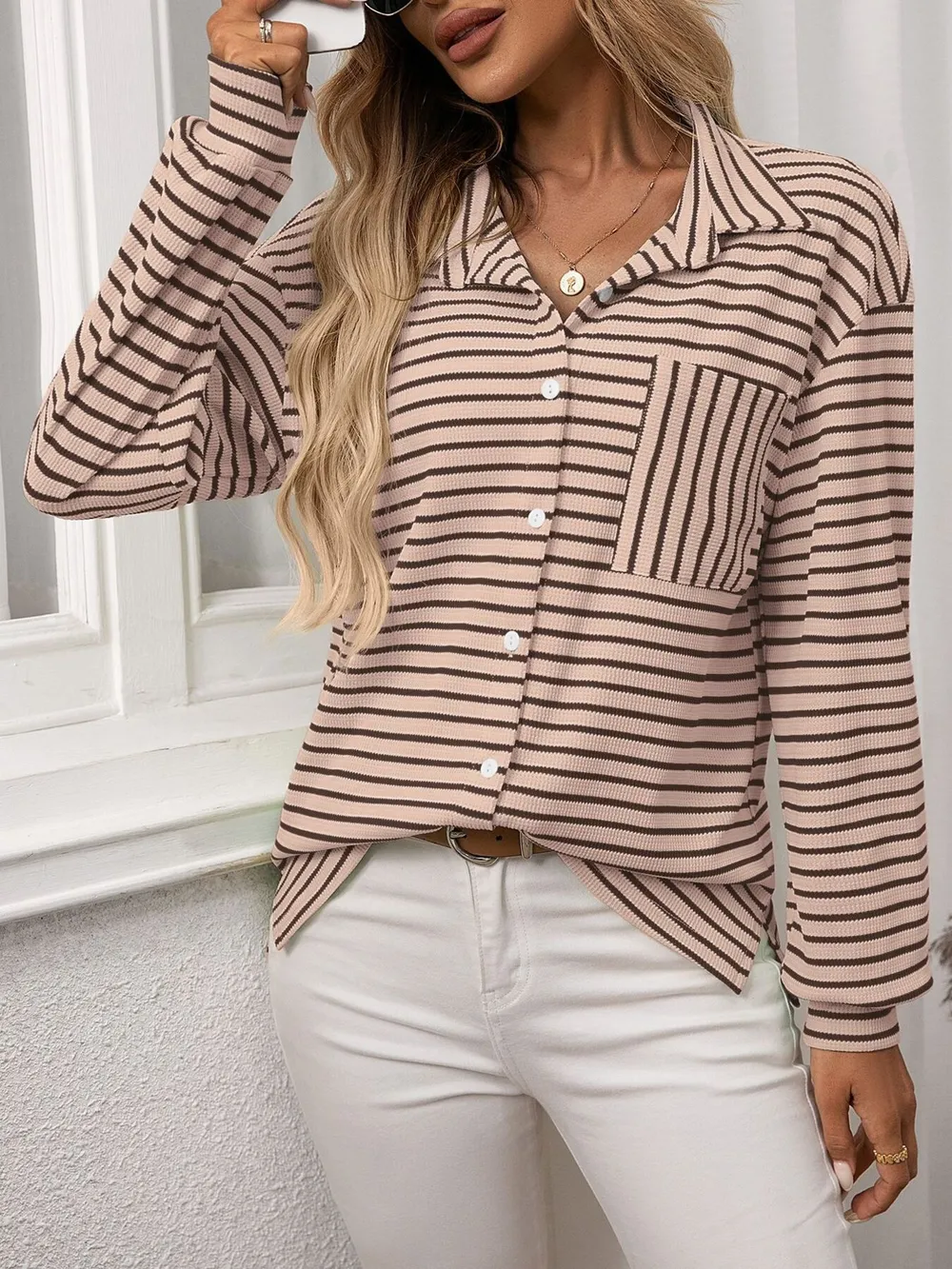 Striped Button Up Long Sleeve Shirt, image 8