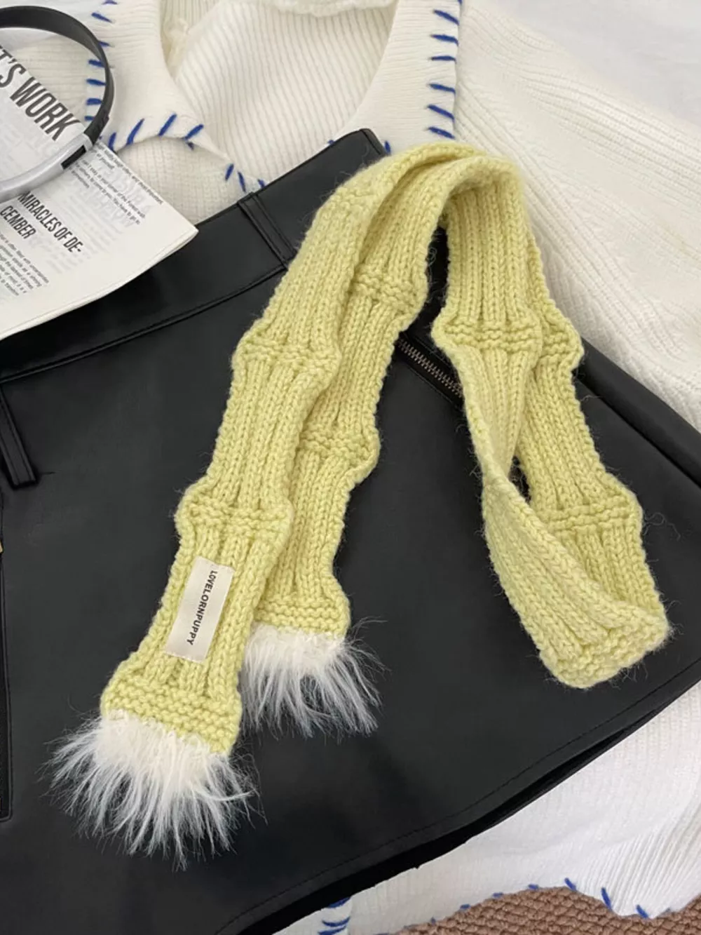Knitted Plush Trim Scarf, image 11