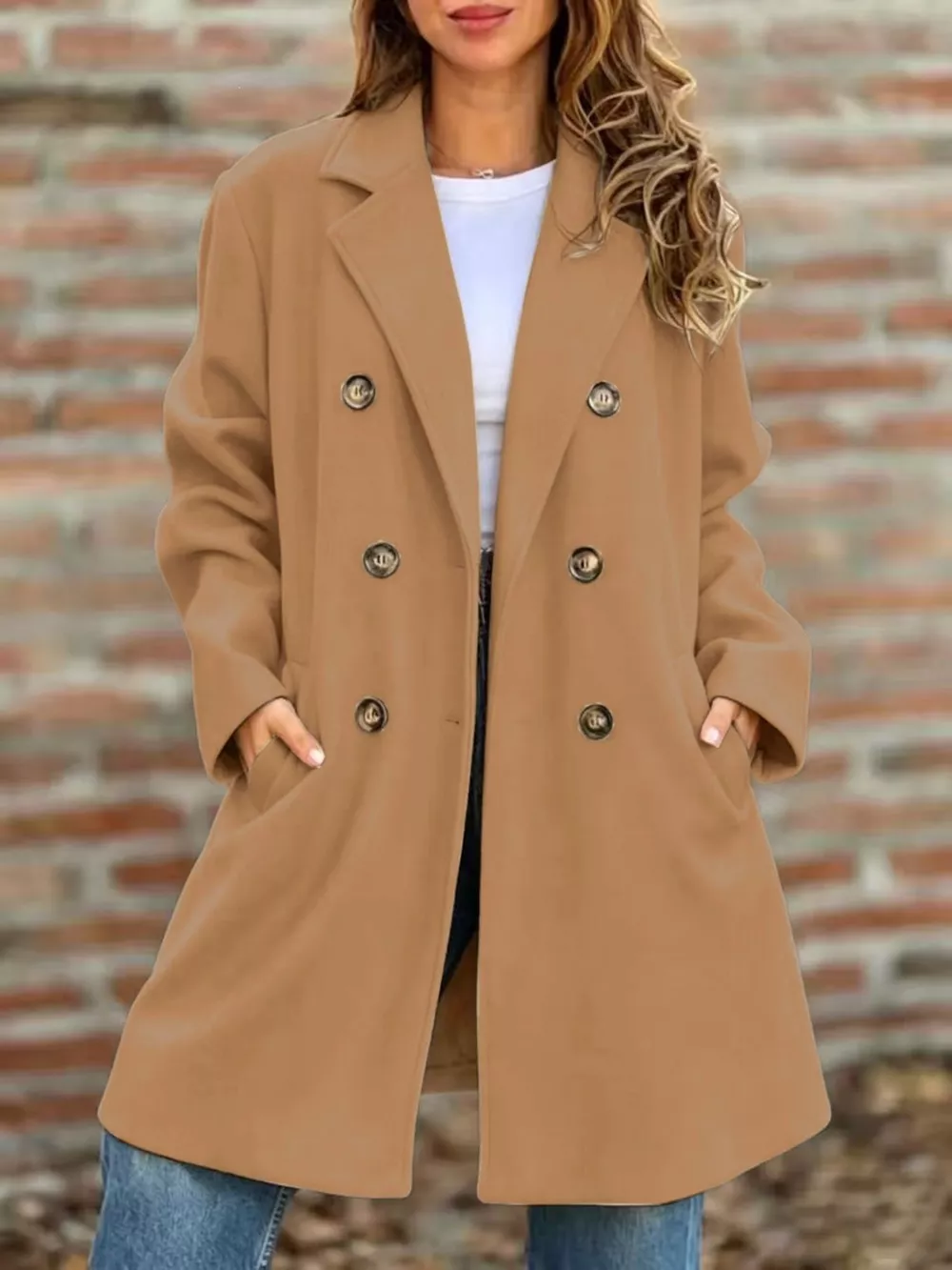 Full Size Double-Breasted Lapel Collar Coat Plus Size, image 4