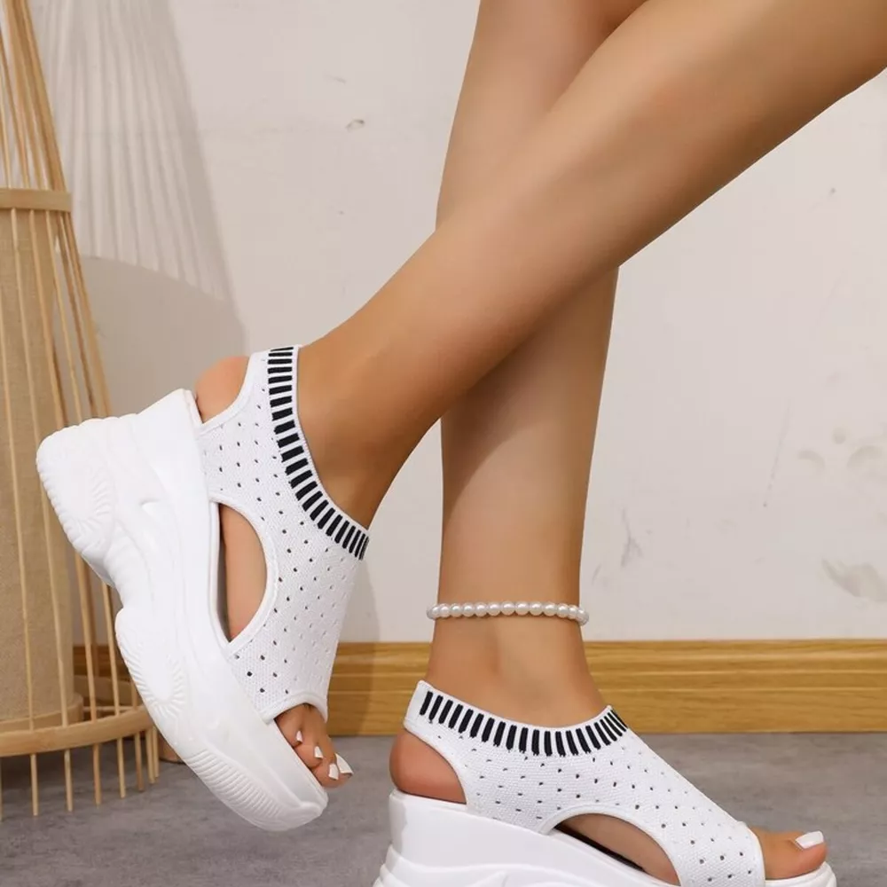 Mesh Platform Wedge Sandals, image 8