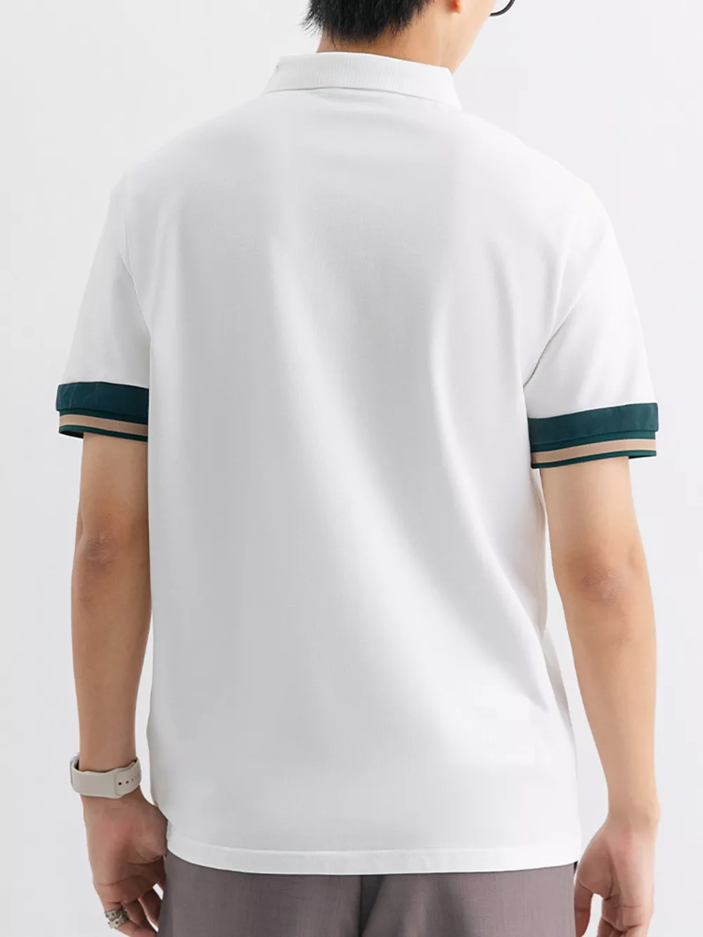 Men's Plus Size Button Detail Striped Cuff Polo, image 4