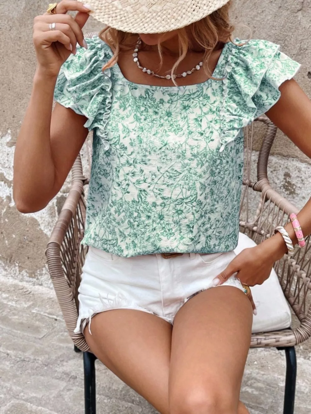 Floral Print Ruffle Trim Blouse, image 10