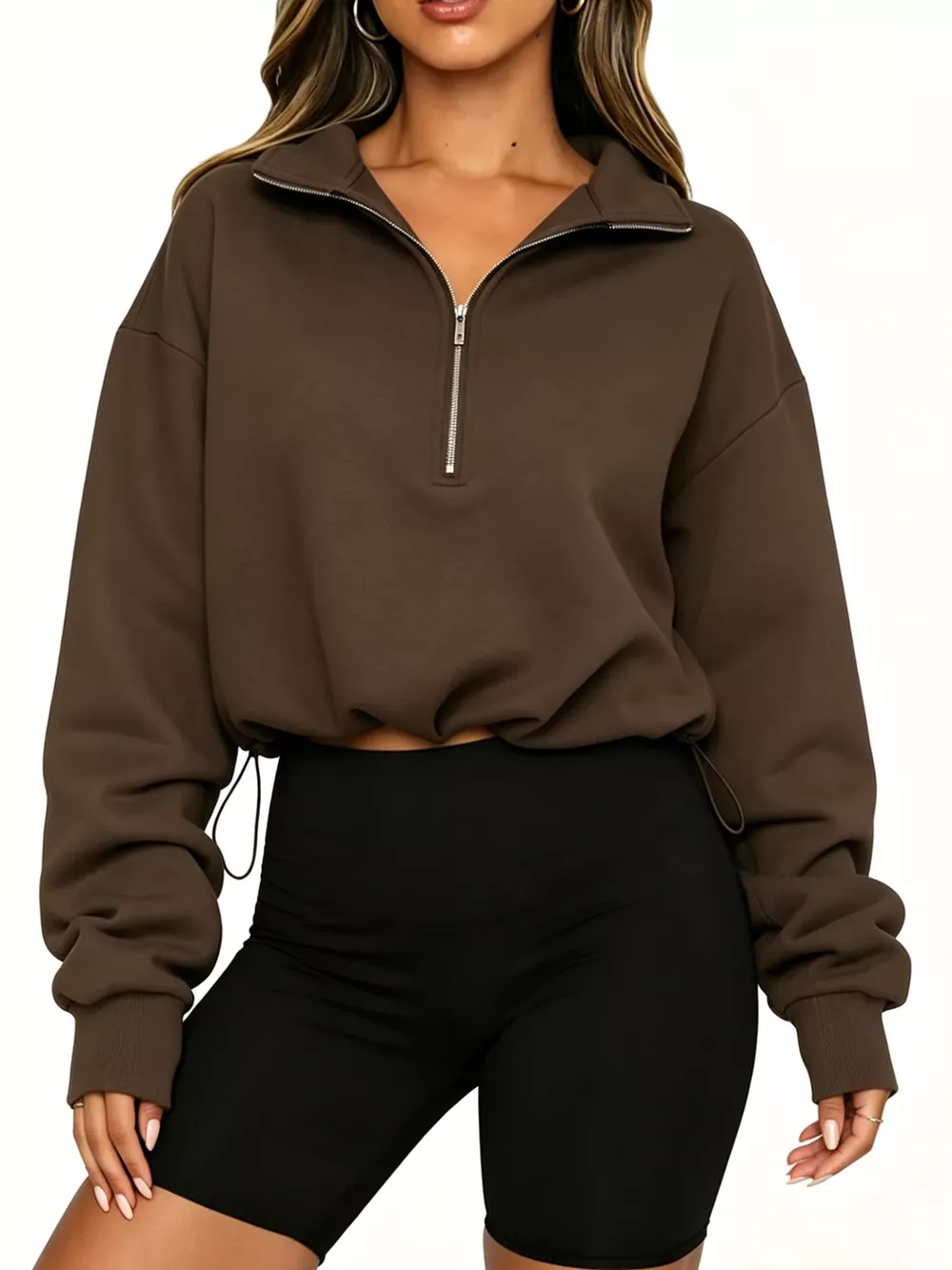 Half Zip Drawstring Hem Sweatshirt, image 8