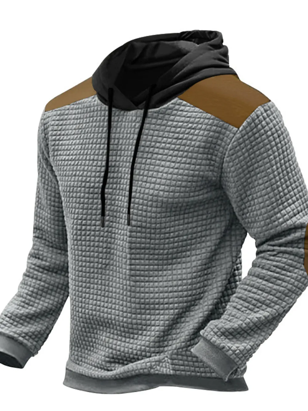 Men's Full Size Drawstring Contrast Shoulder Panels Hoodie Plus Size, image 7