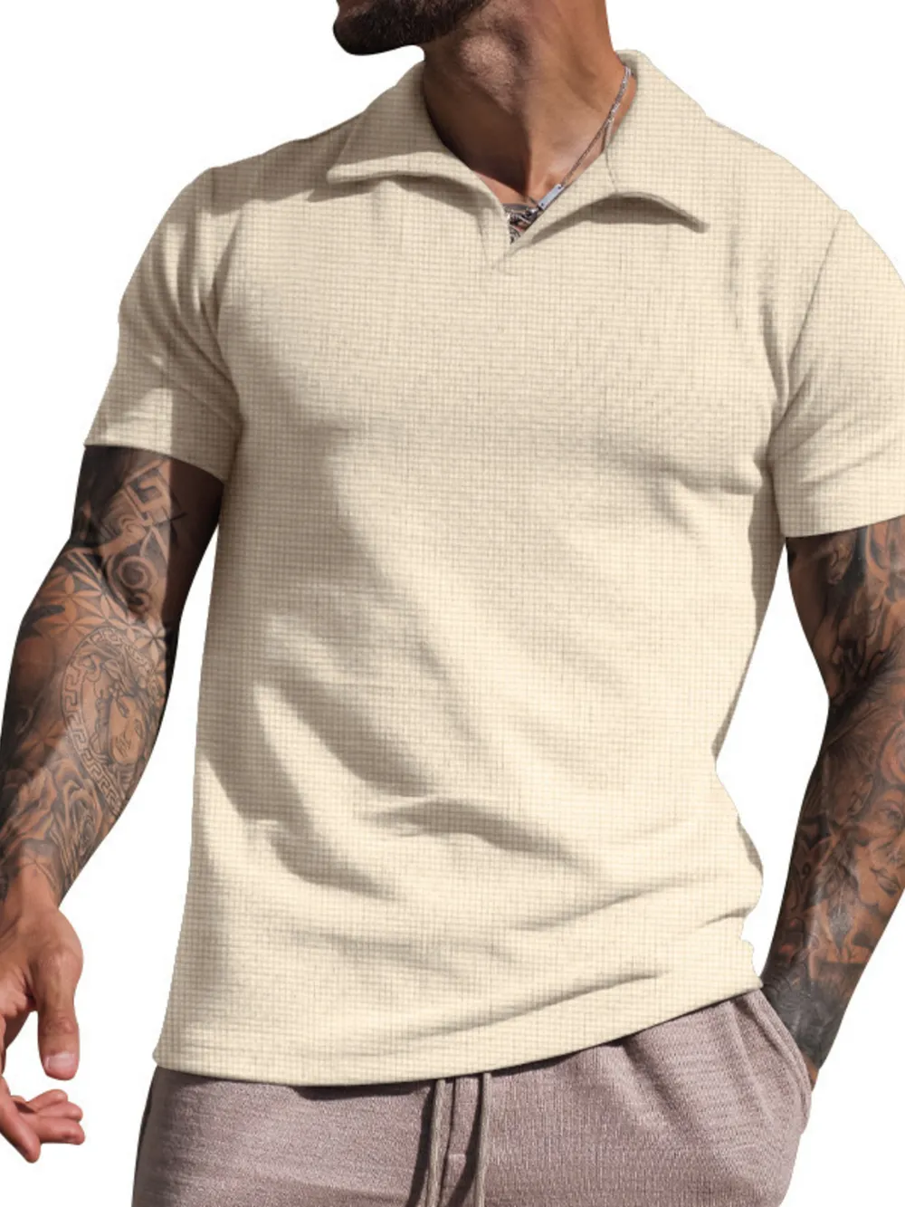 Men's Plus Size Textured Short Sleeve Polo Shirt, image 5