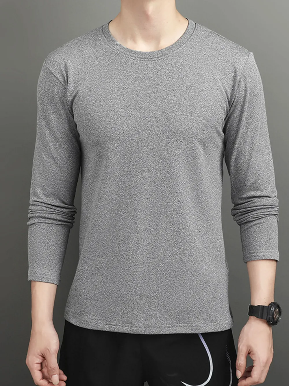 Men's Plus Size Round Neck Long Sleeve T-Shirt, image 2