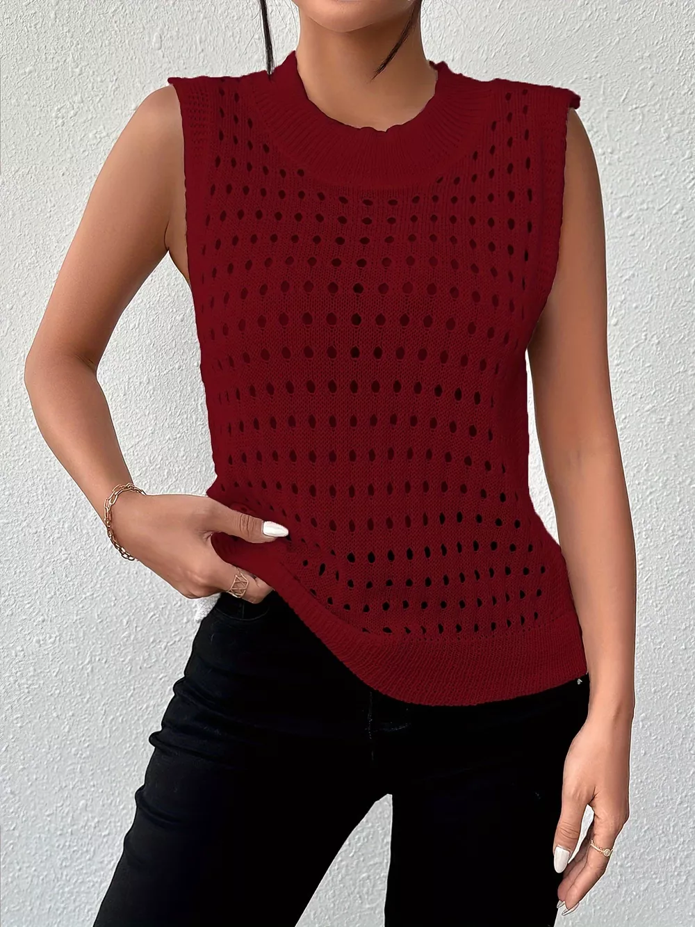 Hollow Out Round Neck Knit Tank, image 7