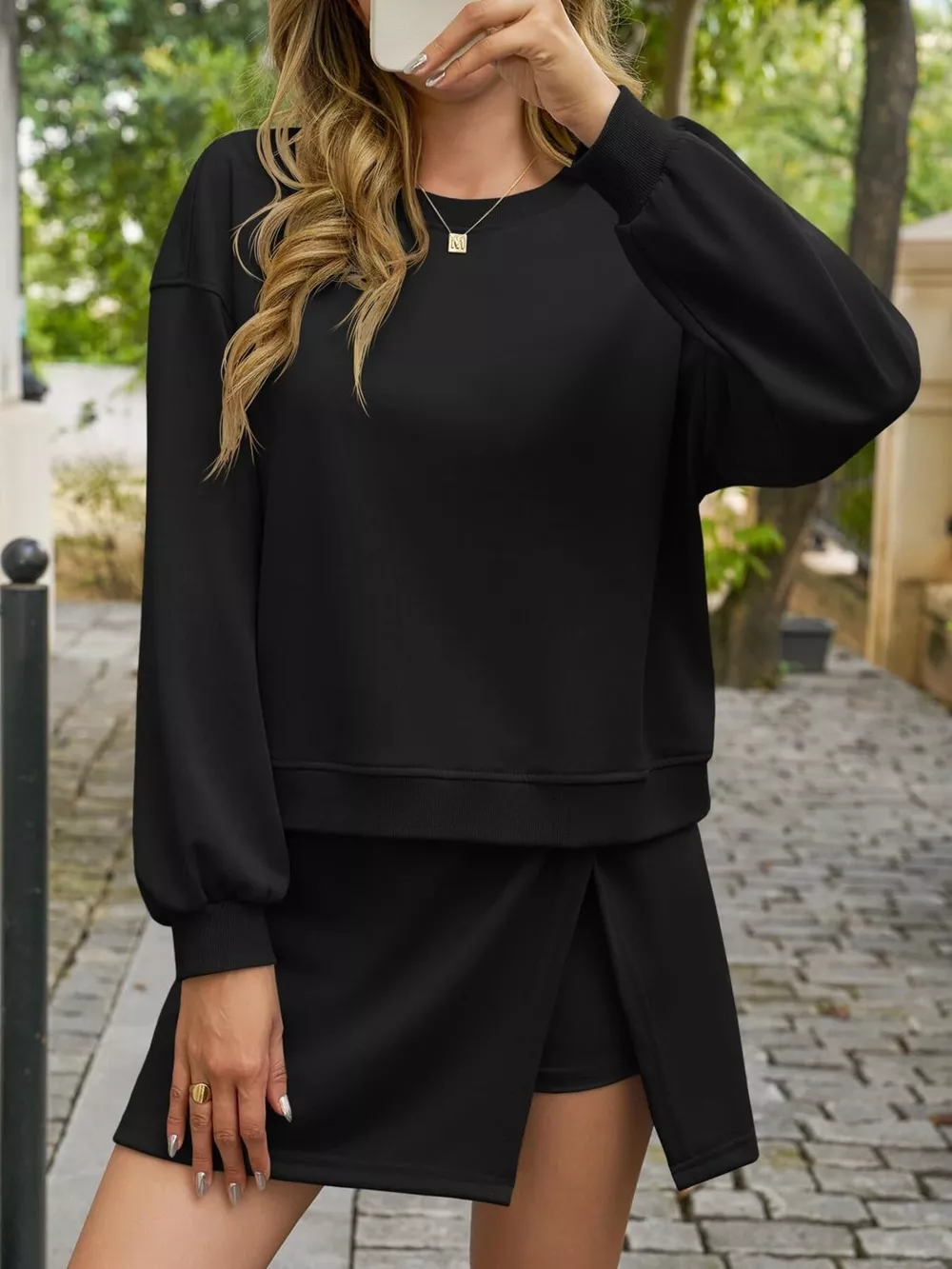 Long Sleeve Sweatshirt and Split Skort Set, image 11