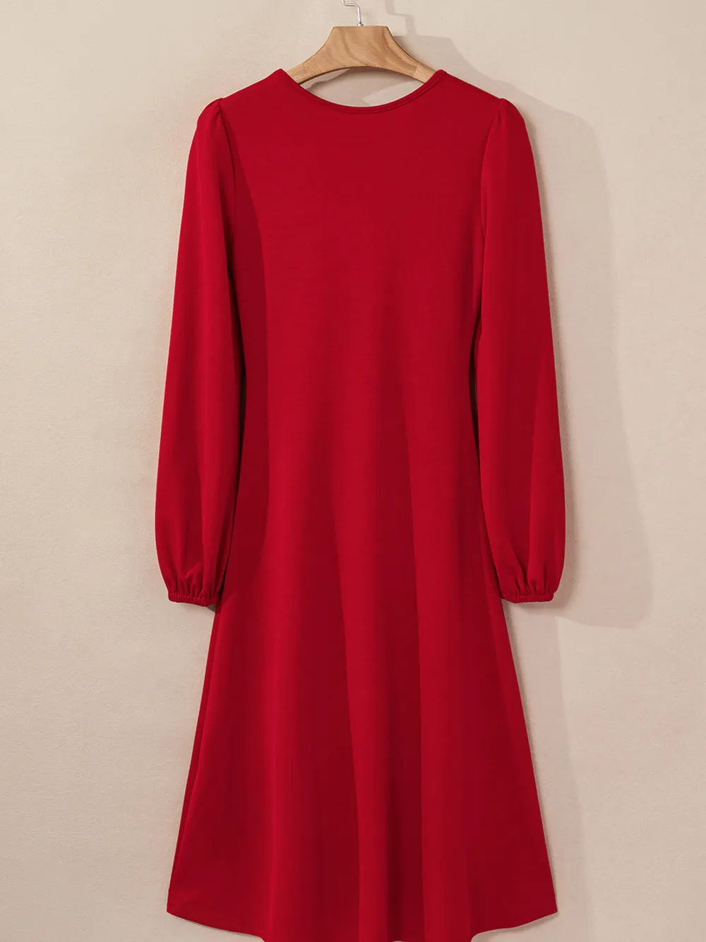 Solid Color Ruched Detail Long Sleeve Midi Dress, image 23
