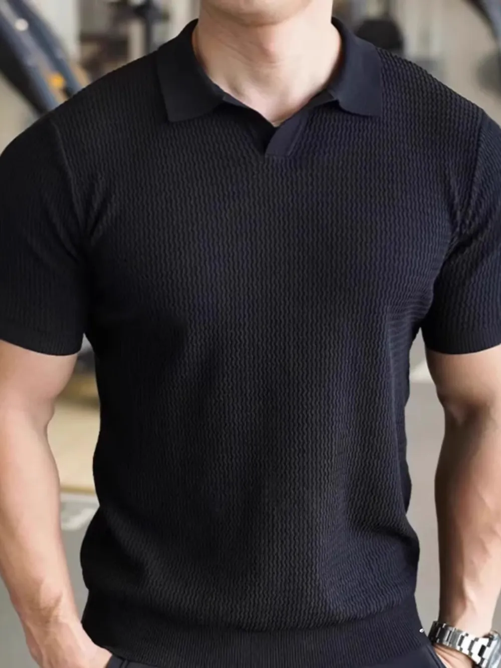 Men's Full Size Textured Knit Polo Shirt Plus Size, image 5