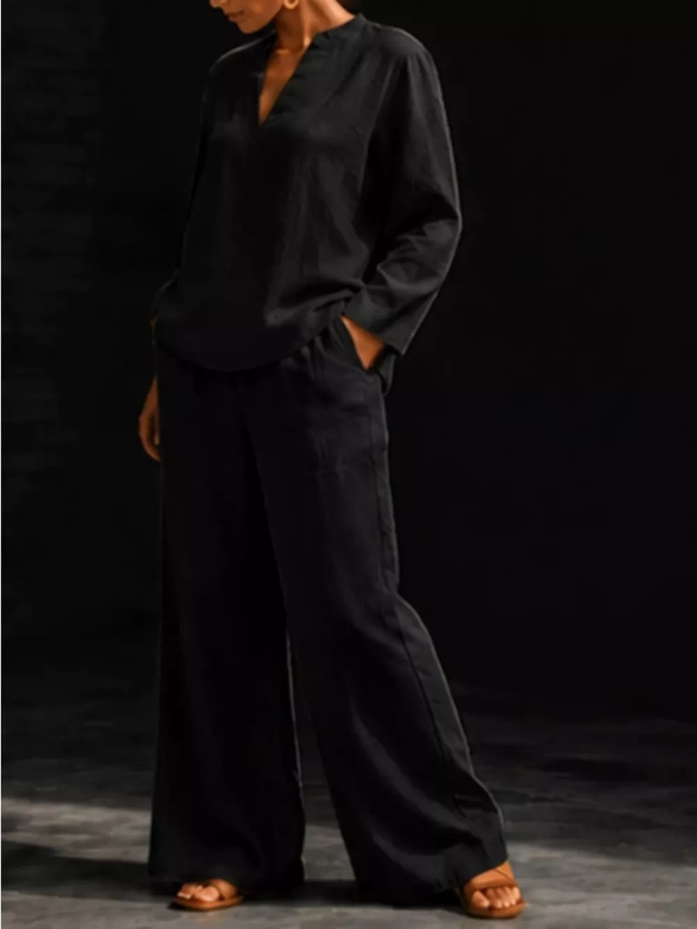 Notched Long Sleeve Top and Pants Set, image 10
