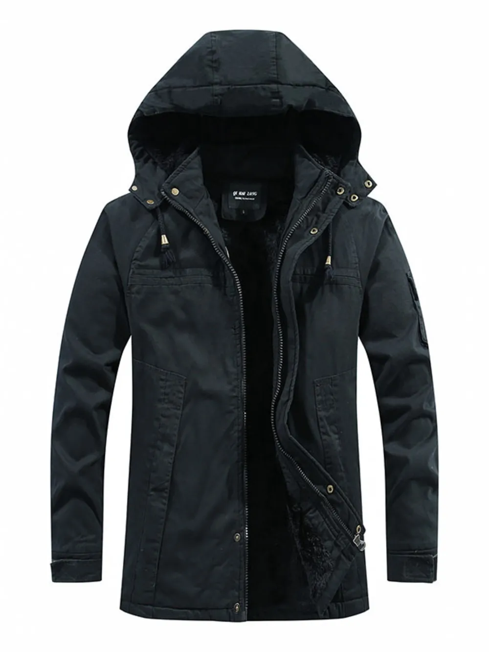 Men's Plus Size Drawstring Zip Up Hooded Jacket
