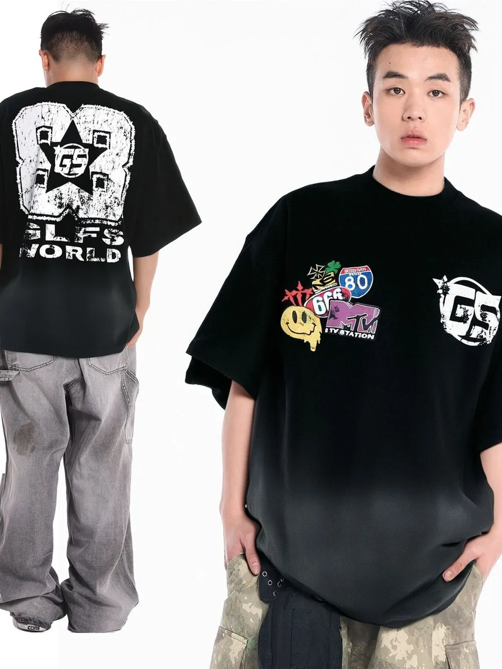 Men's Graphic Round Neck Oversized T-Shirt, image 2