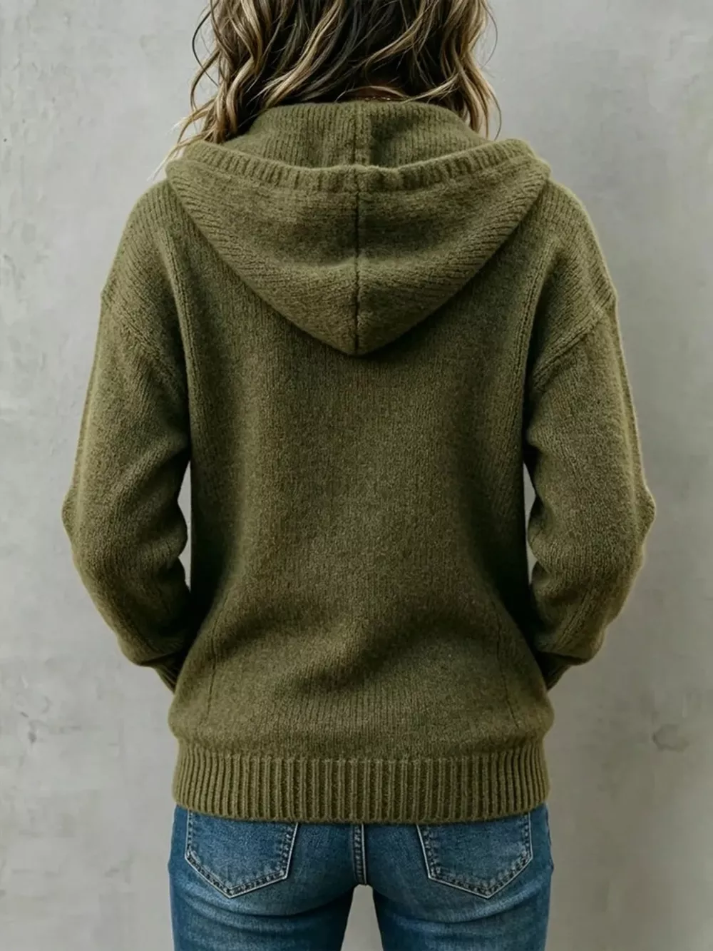 Hooded Button-Down Knit Cardigan with Pockets, image 2