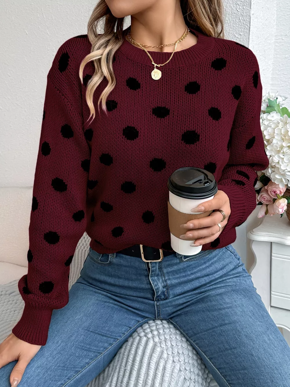 Polka Dot Round Neck Sweater, image 13
