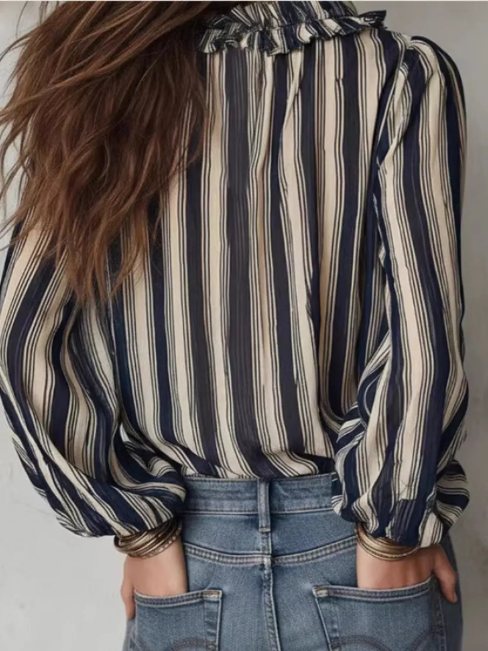Striped Balloon Sleeve Blouse, image 3