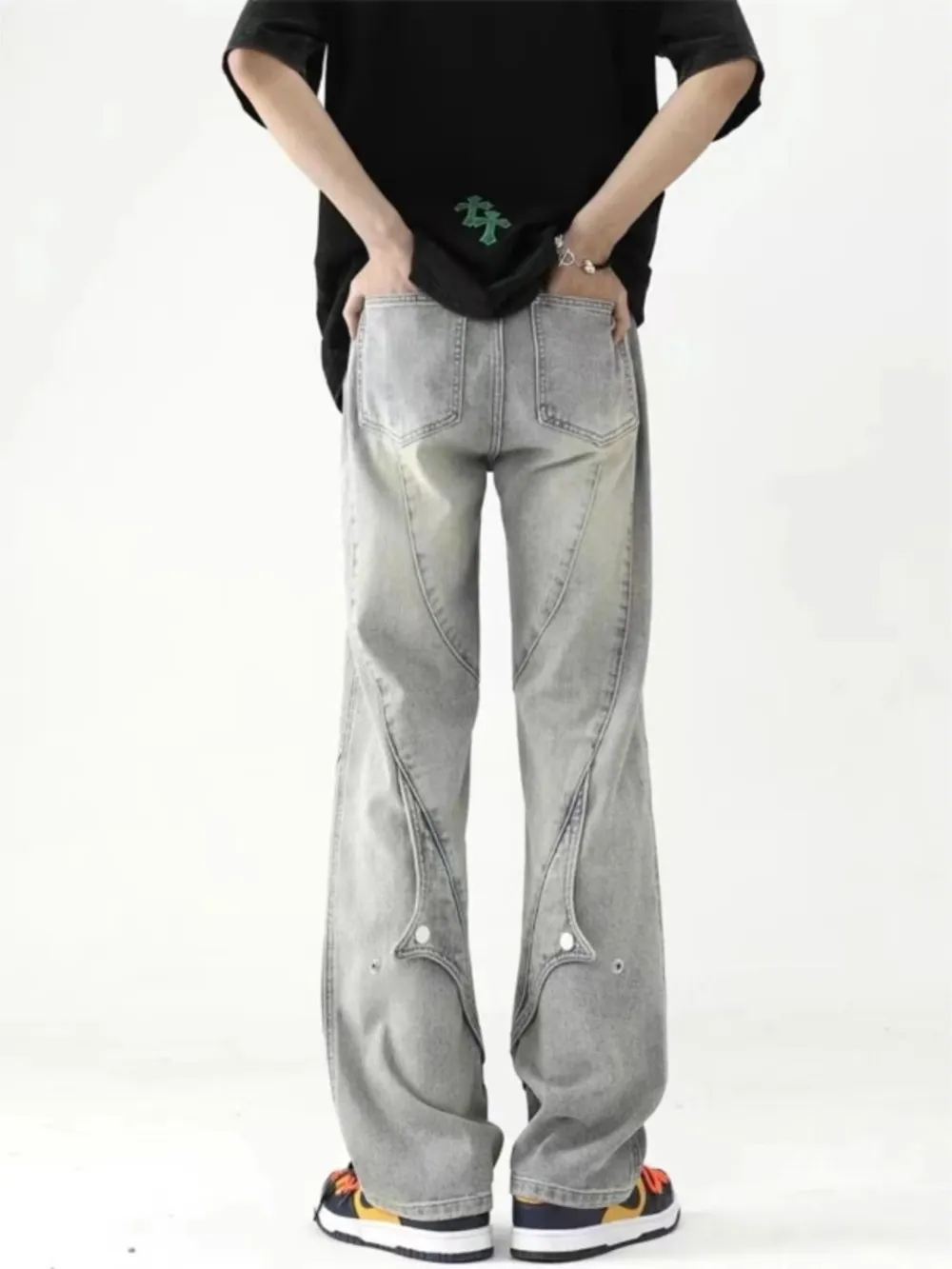 Men's Plus Size Wash Wide Leg Jeans, image 3