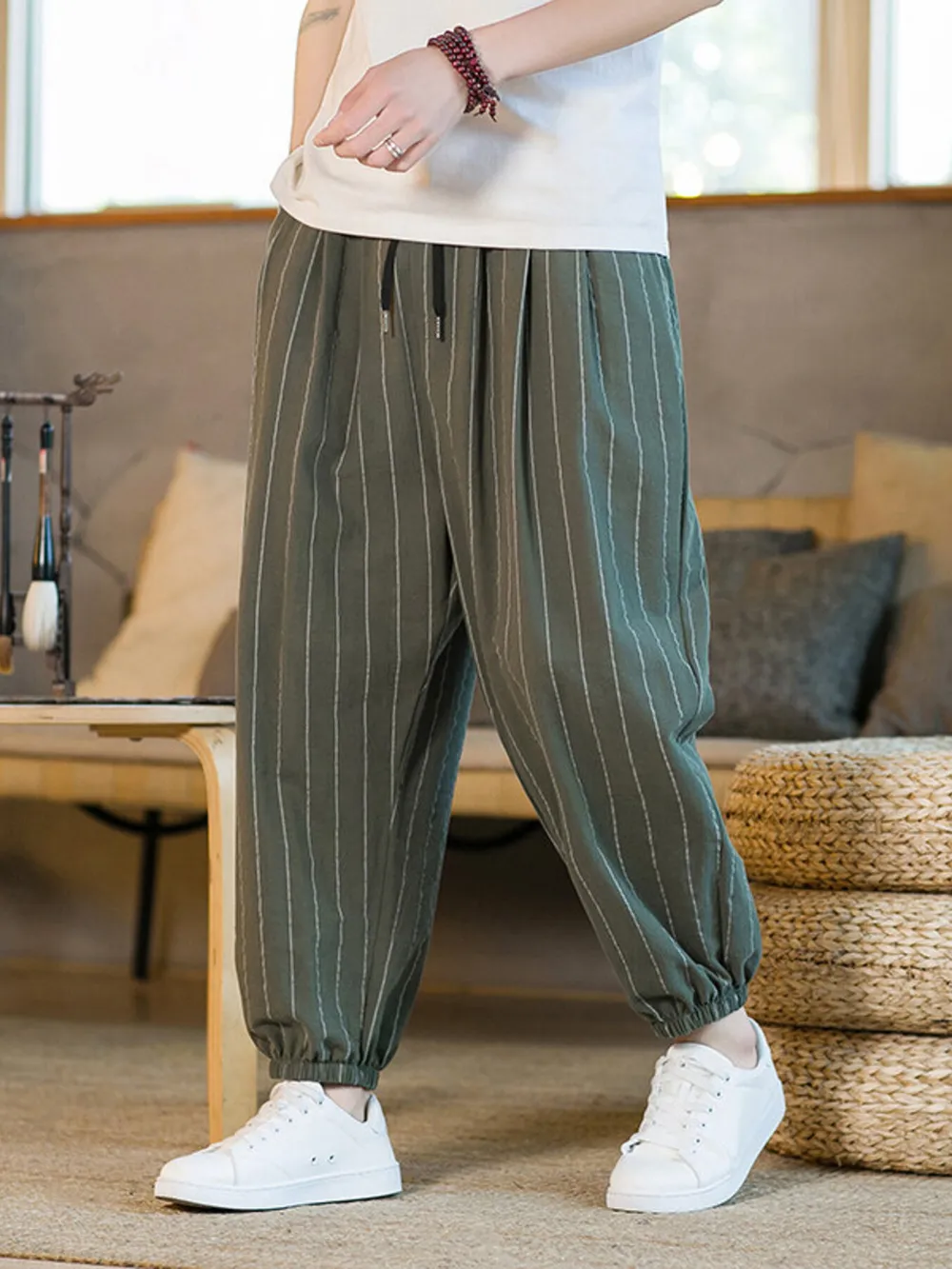 Men's Plus Size Striped Wide Leg Joggers, image 4