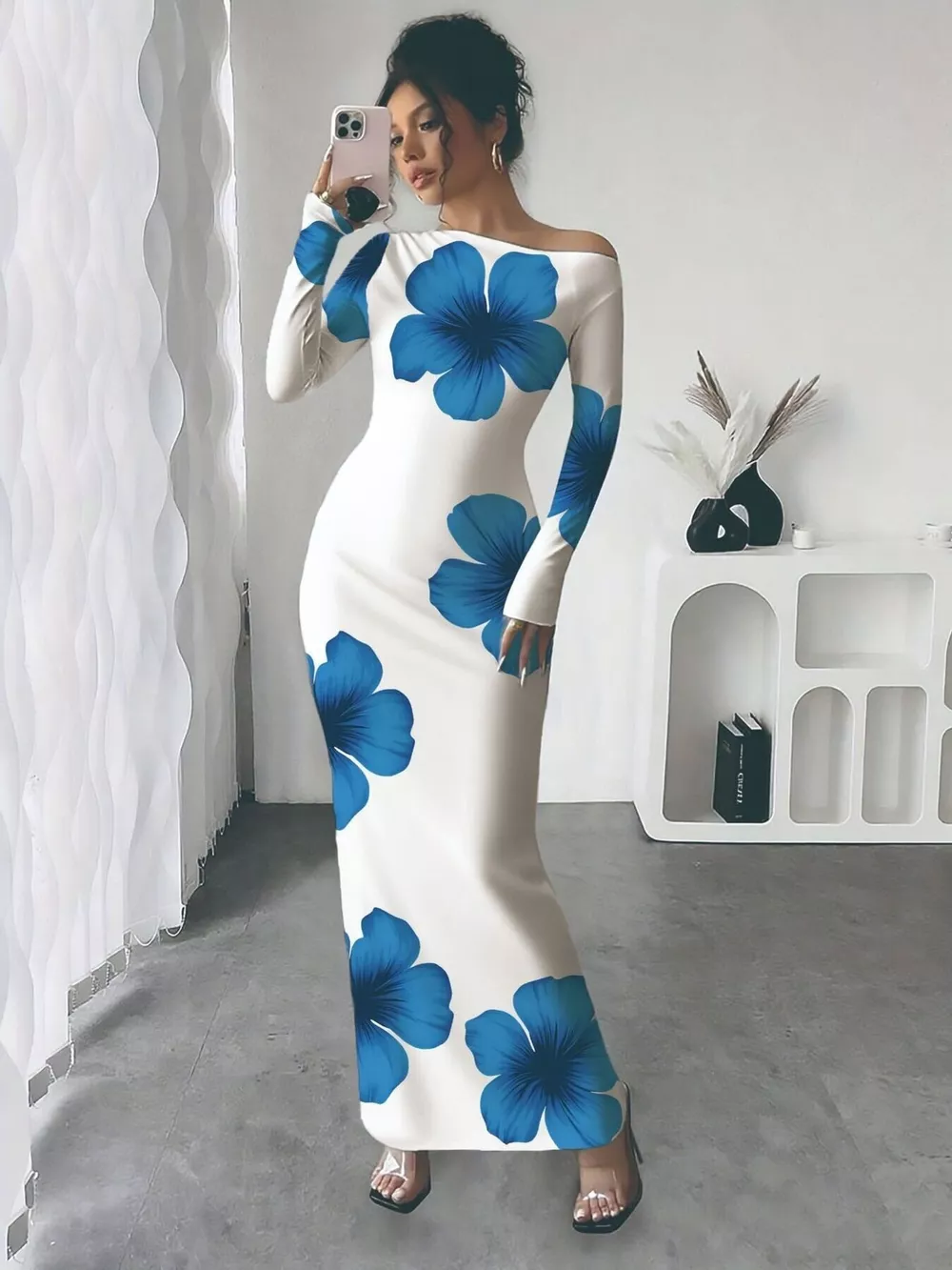 Floral Print One Shoulder Maxi Dress, image 15