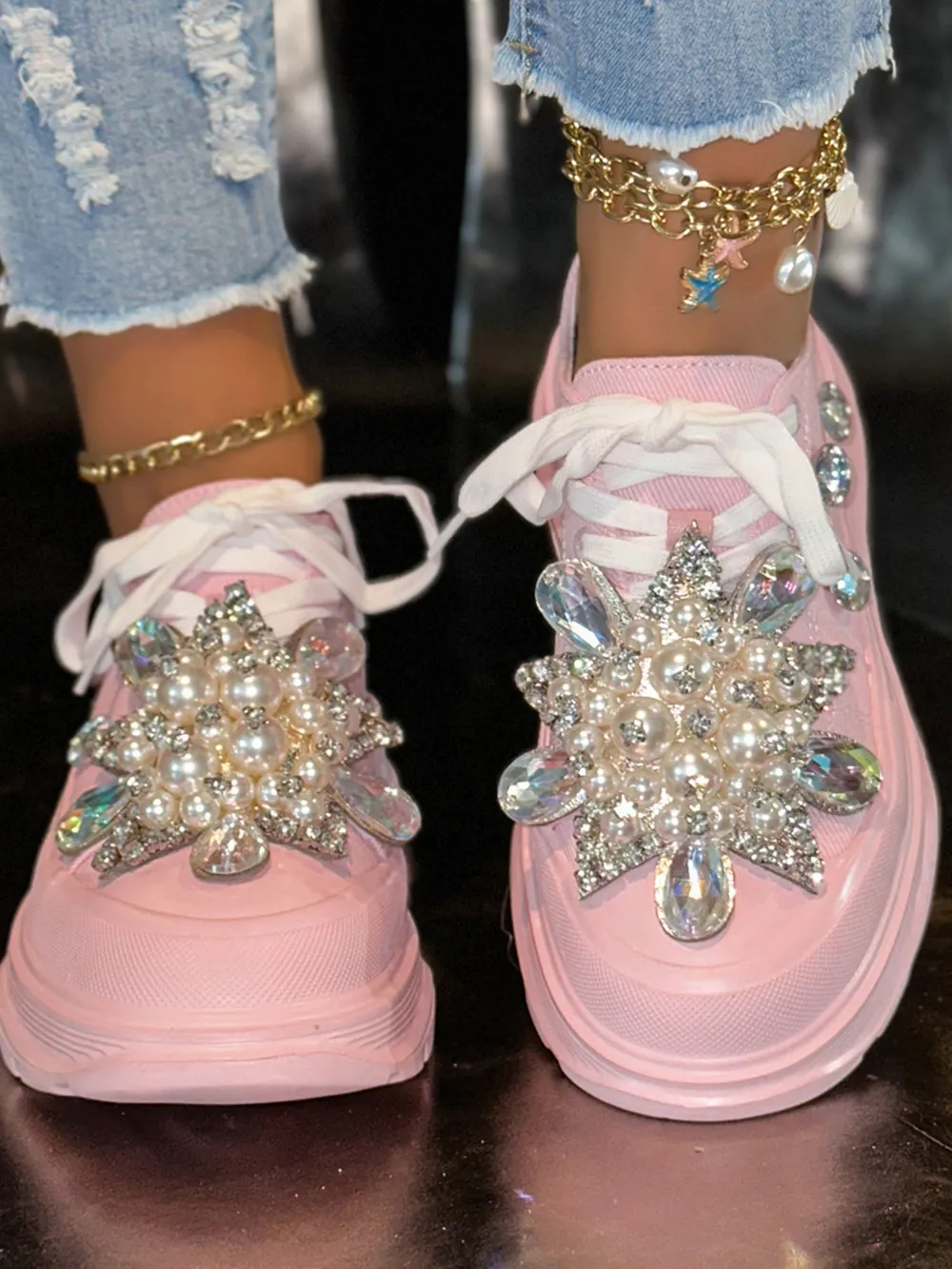 Pearl Embellished Platform Slip-Ons, image 6