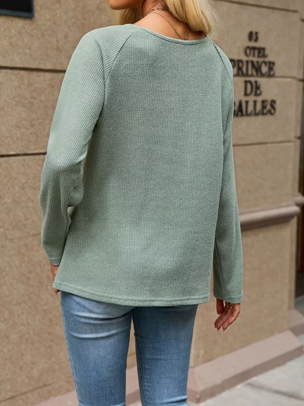 Ribbed Knit Raglan Sleeve T-Shirt, image 7