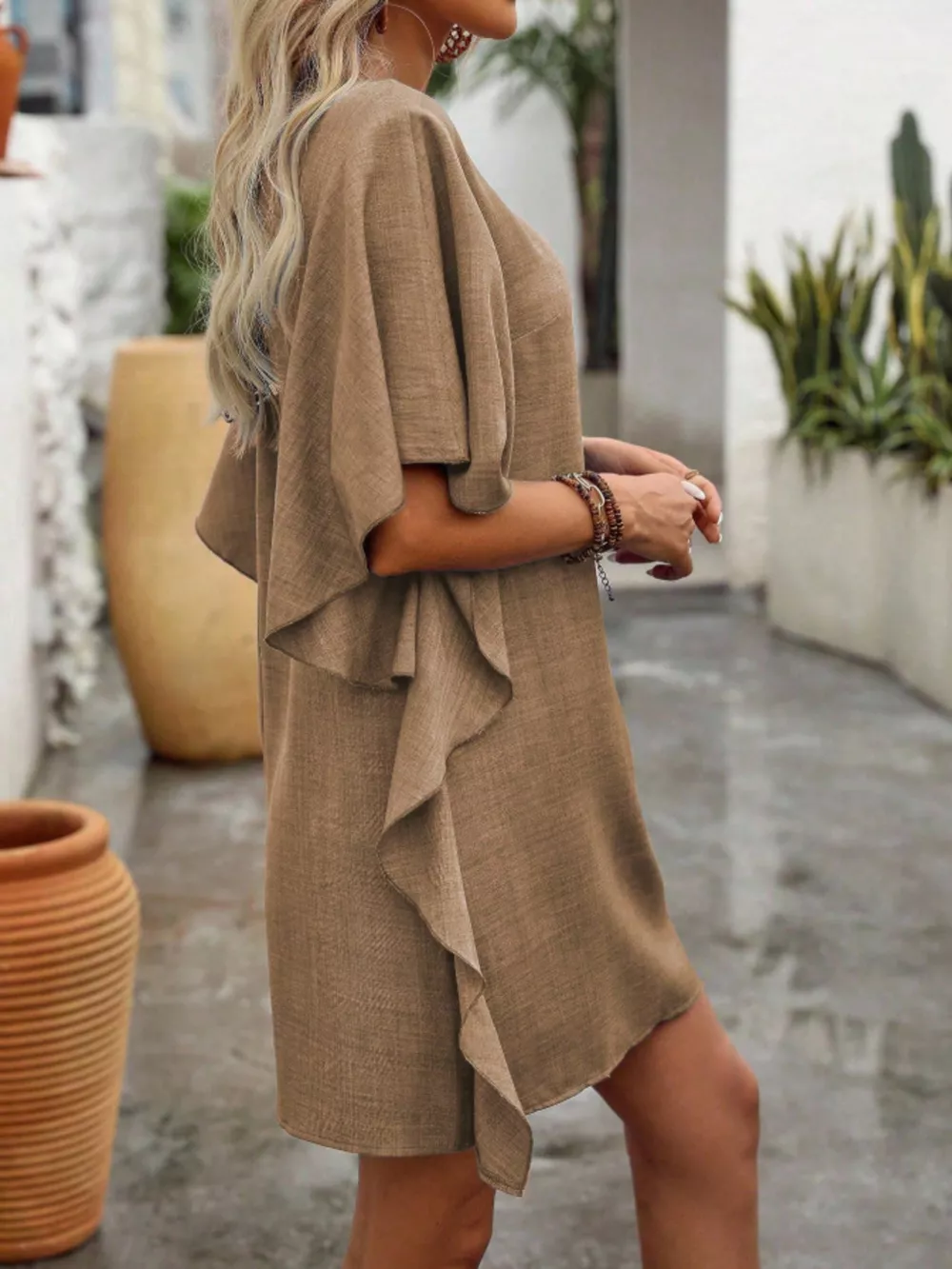 Flowy Sleeve V-Neck Casual Mini Dress, image 13