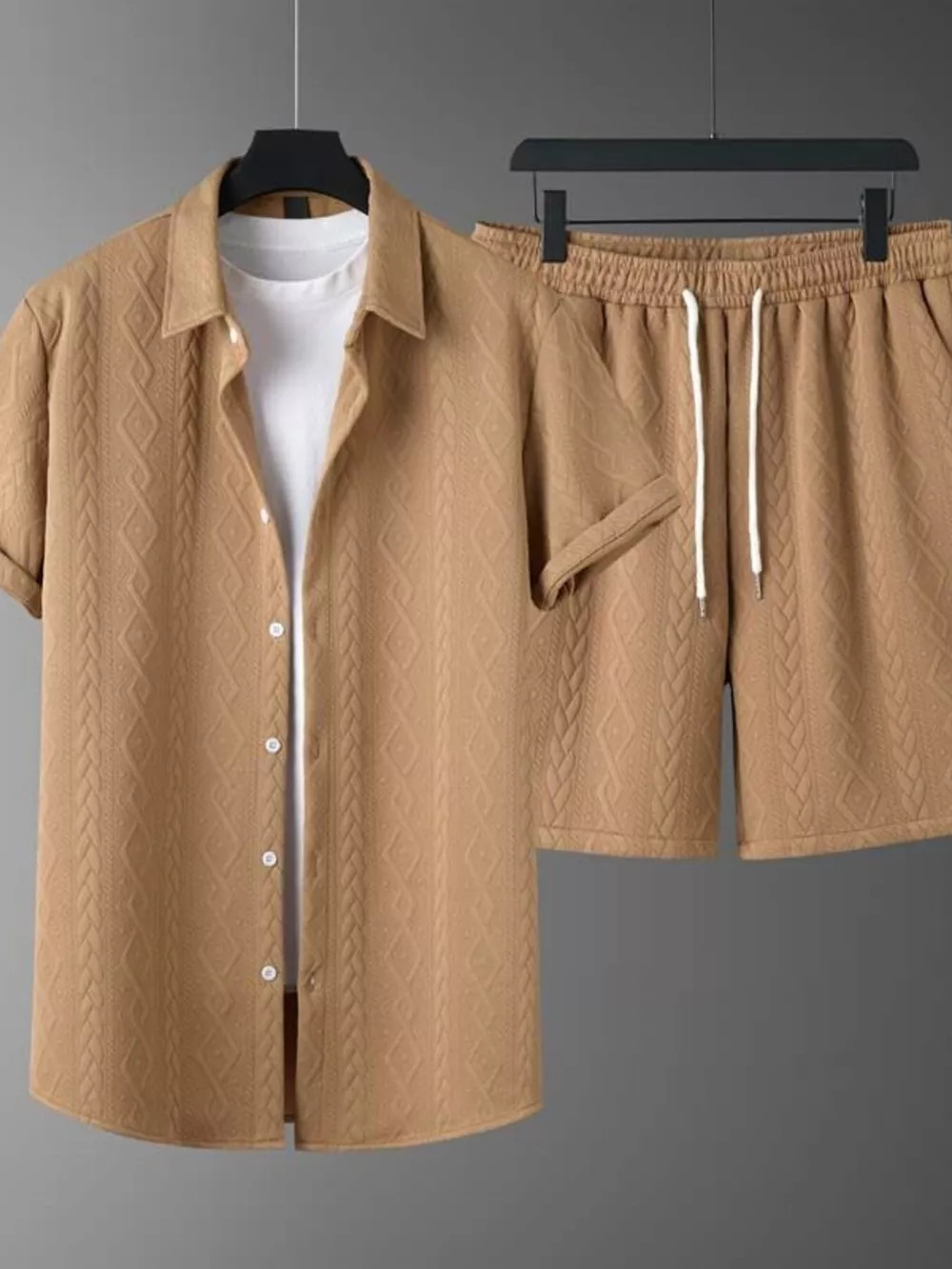 Men's Textured Knit Short Sleeve Polo & Shorts Set, image 14