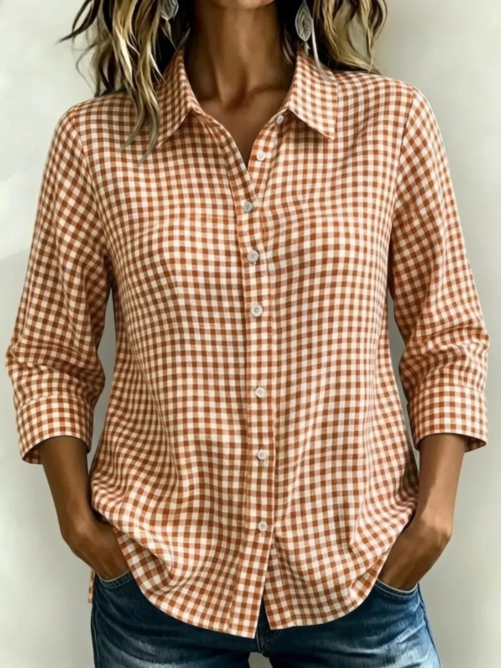 Full Size Plaid Collared Neck Button Up Shirt Plus Size, image 6