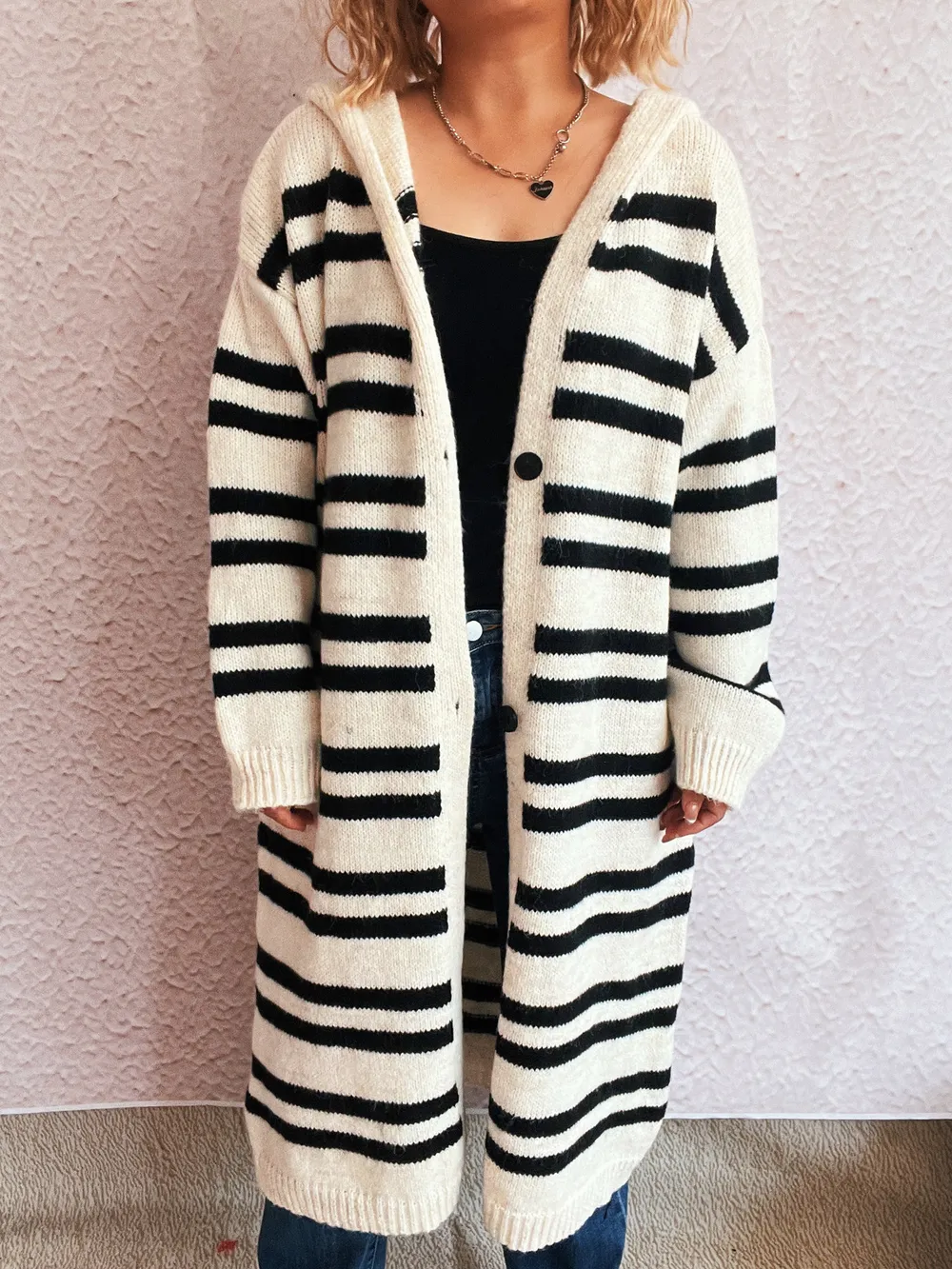 Striped Open Front Hooded Cardigan, image 19