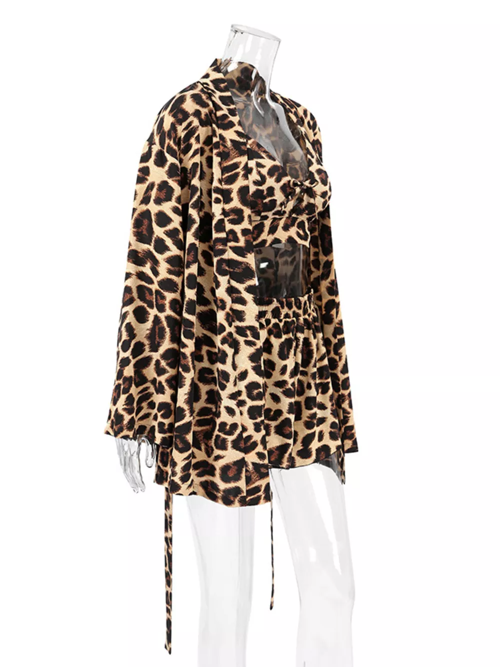 Leopard Cami & Cardigan and Shorts Three-Piece Lounge Set, image 10