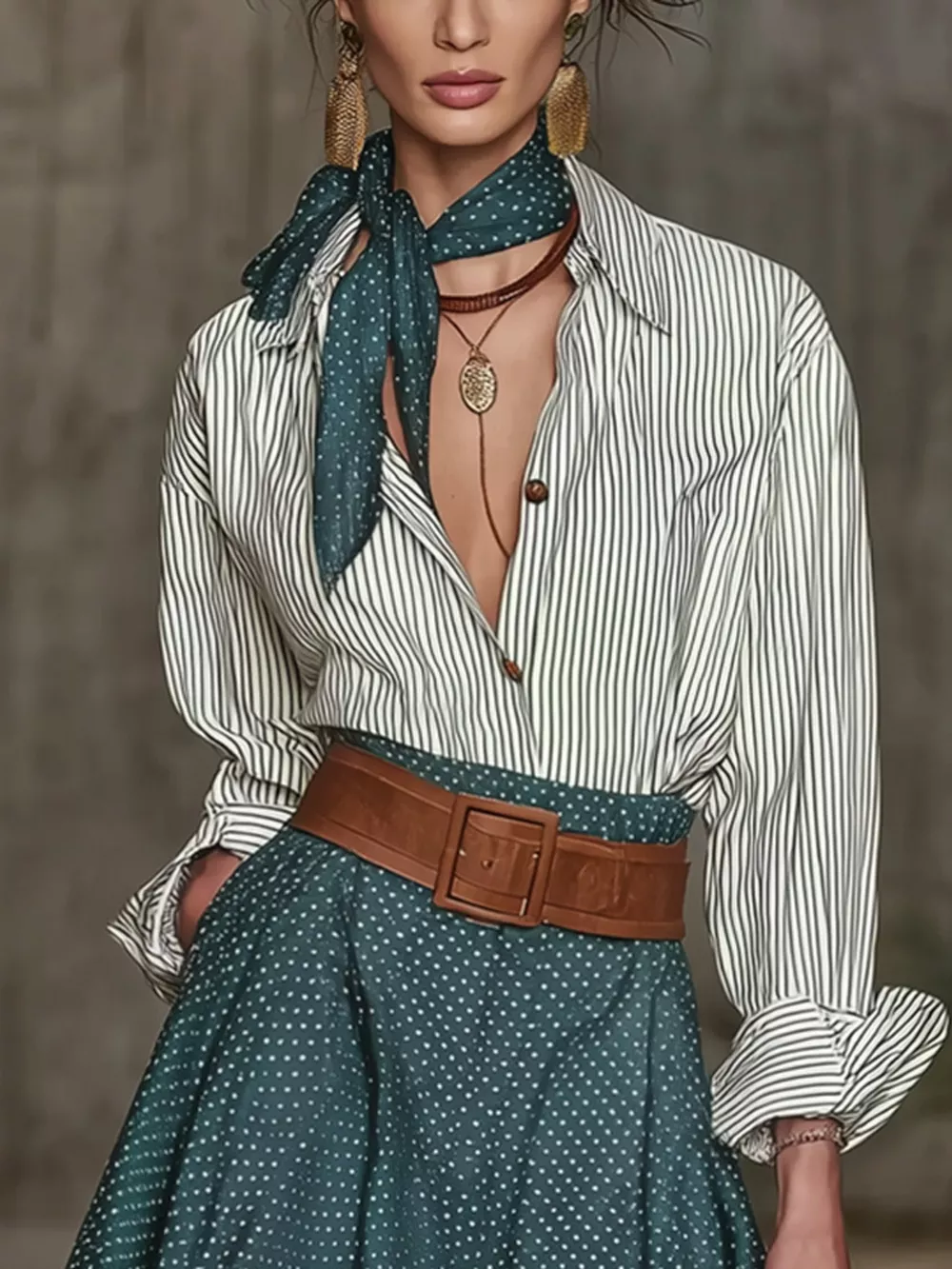 Button Up Shirt and Polka Dot Skirt Set, image 3