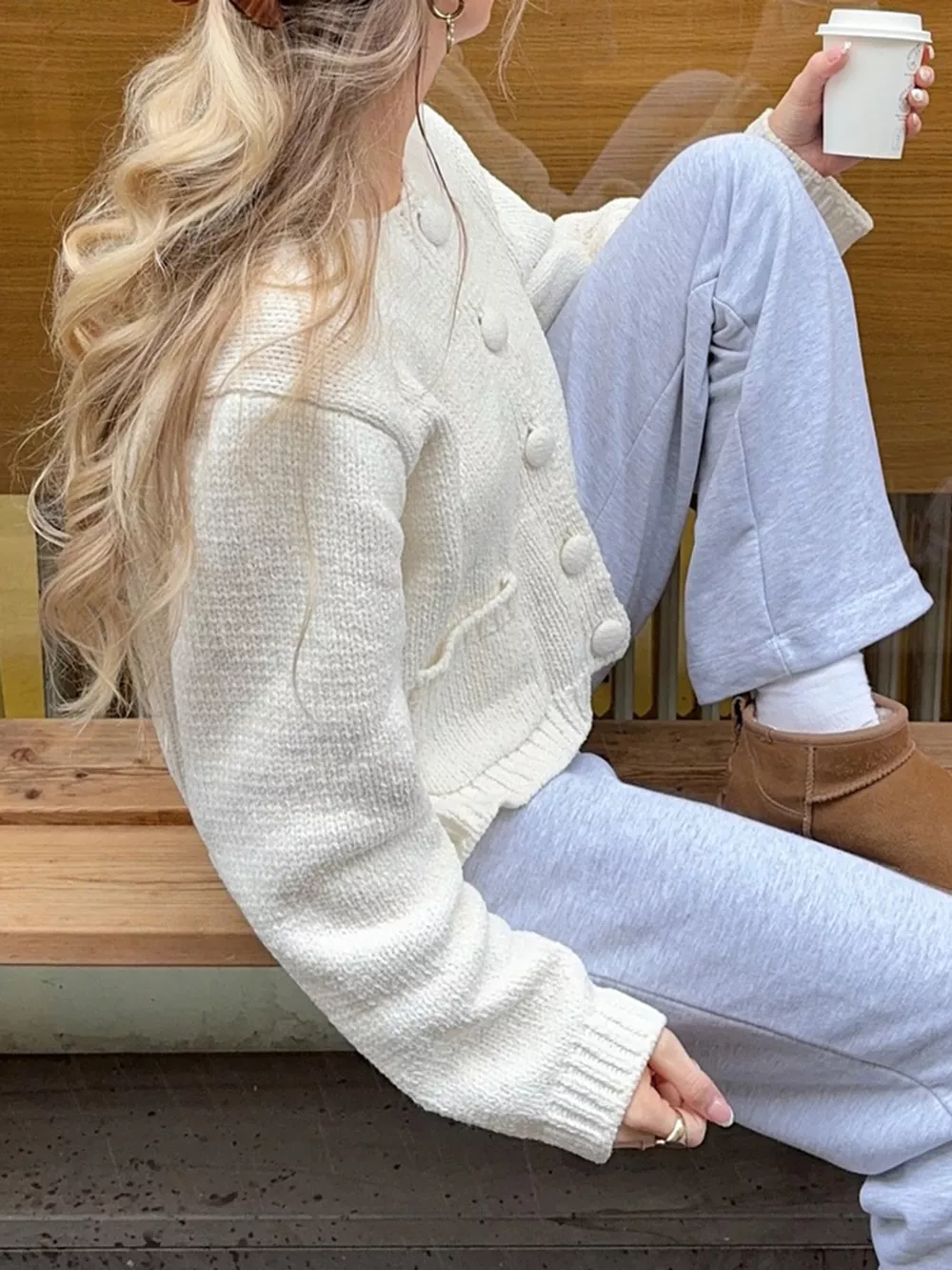 Textured Knit Button-Down Cardigan, image 4