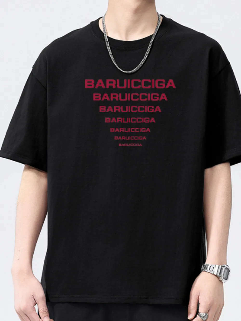 Men's Full Size Letter Round Neck Short Sleeve T-Shirt Plus Size