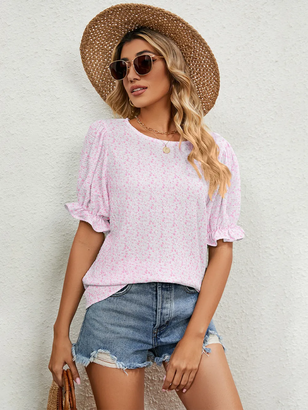 Printed Puff Sleeve Casual Blouse, image 33