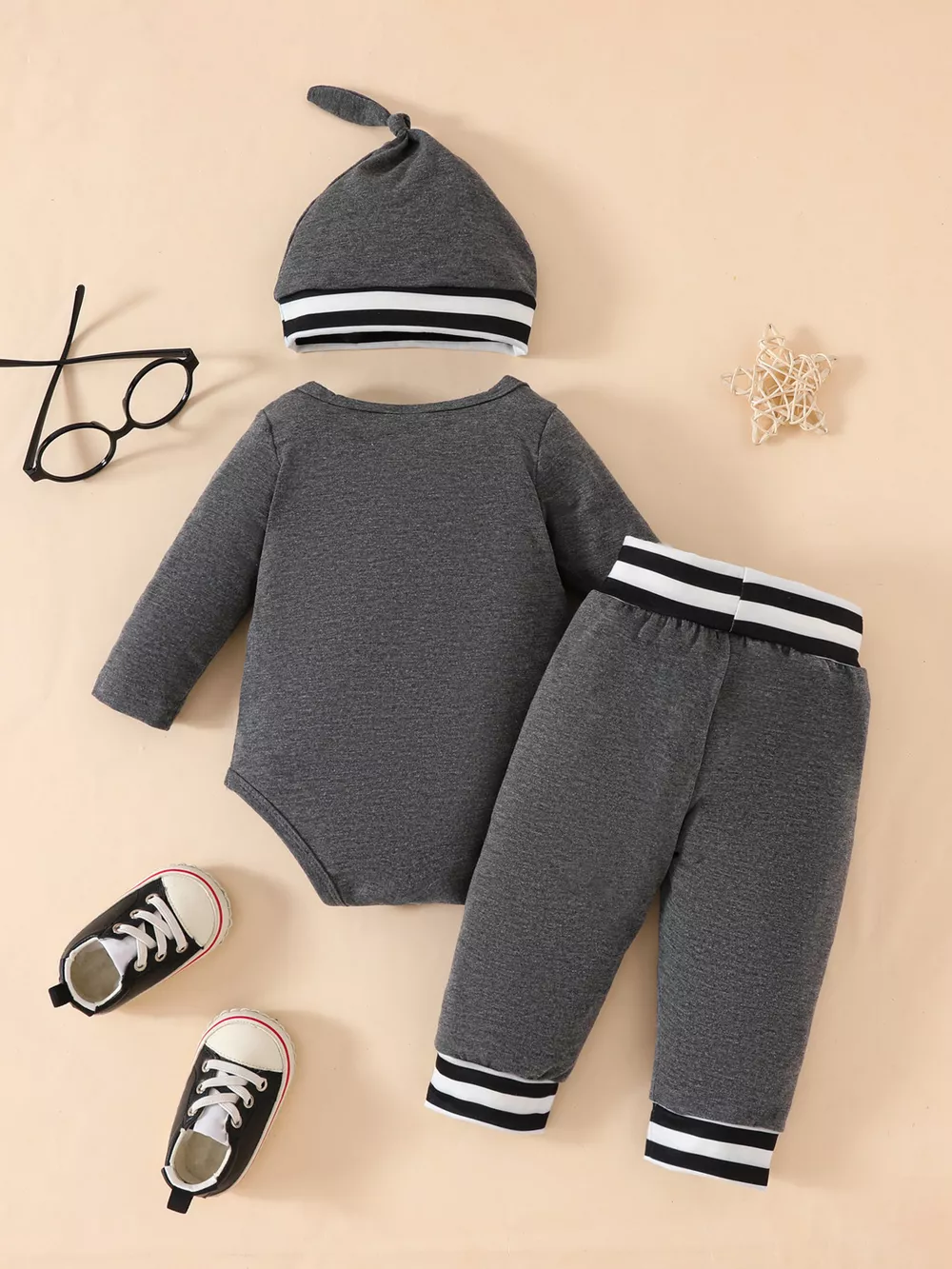 Children's Letter Bodysuit & Pants & Hat Set, image 2