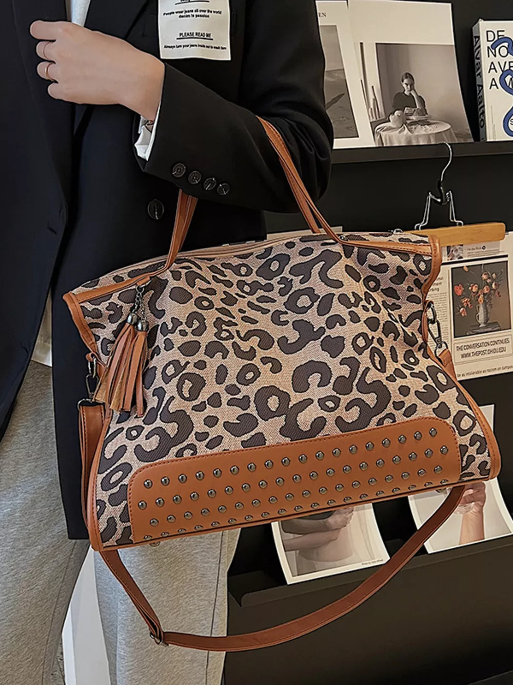 Leopard Studded Tote Bag, image 8
