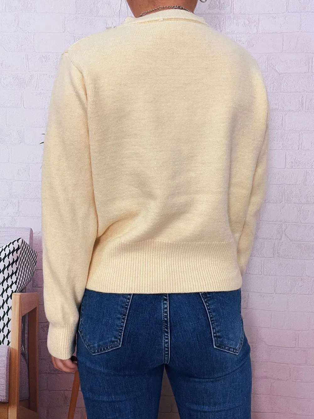 Pearl Detail Button-Front Cardigan, image 29