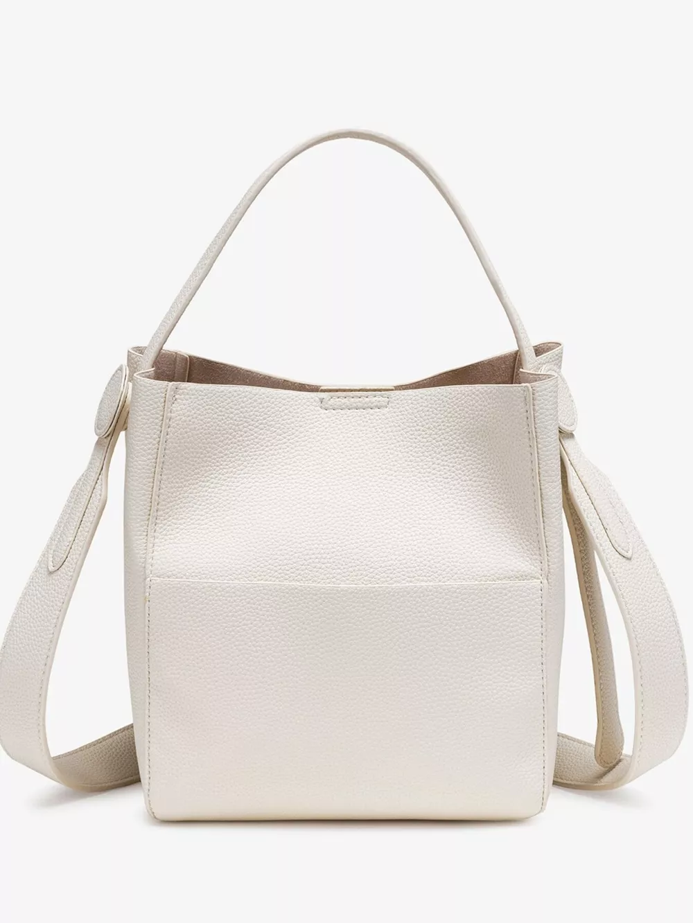 Minimalist Textured Leather Bucket Crossbody Bag, image 7