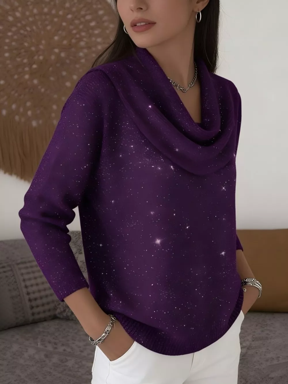 Full Size Solid Color Cowl Neck Sweater Plus Size, image 11
