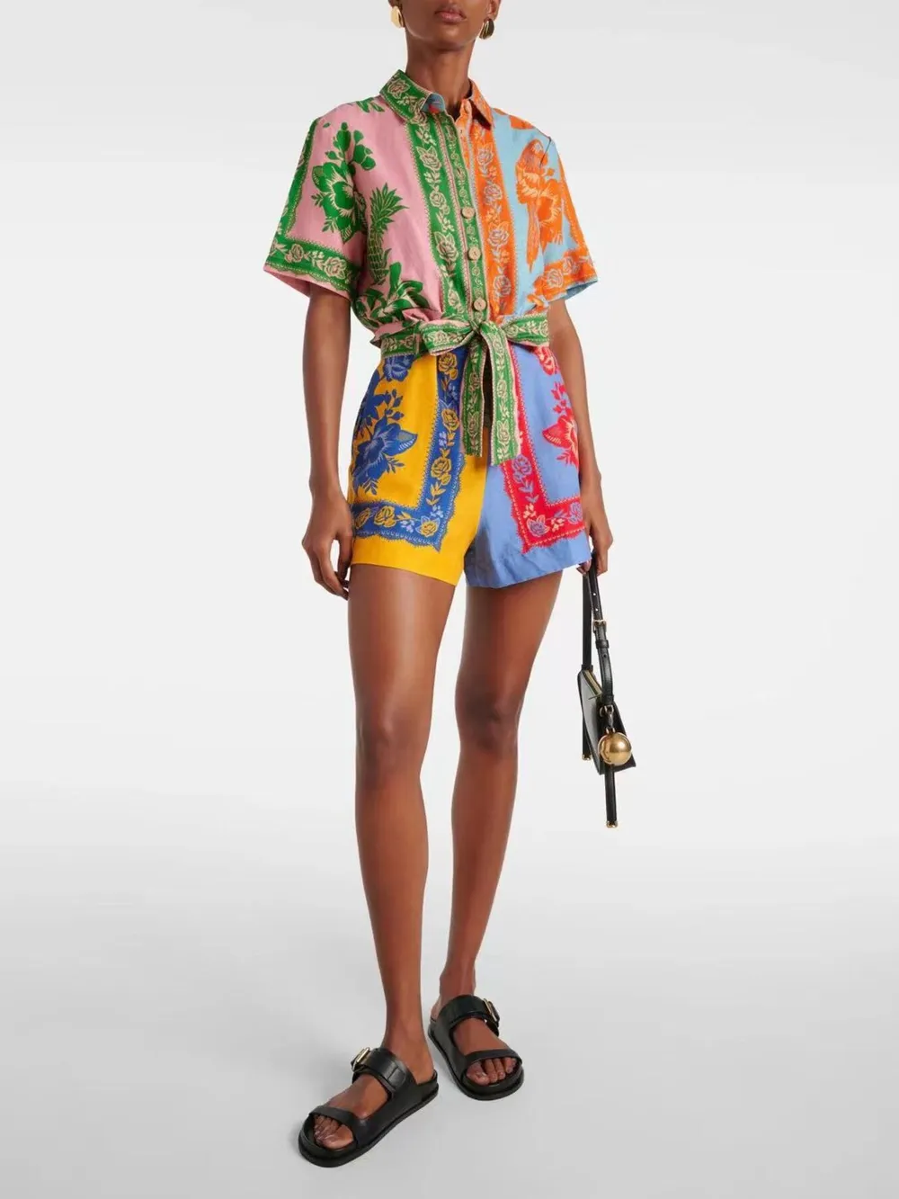 Printed Short Sleeve Tie Waist Romper, image 2