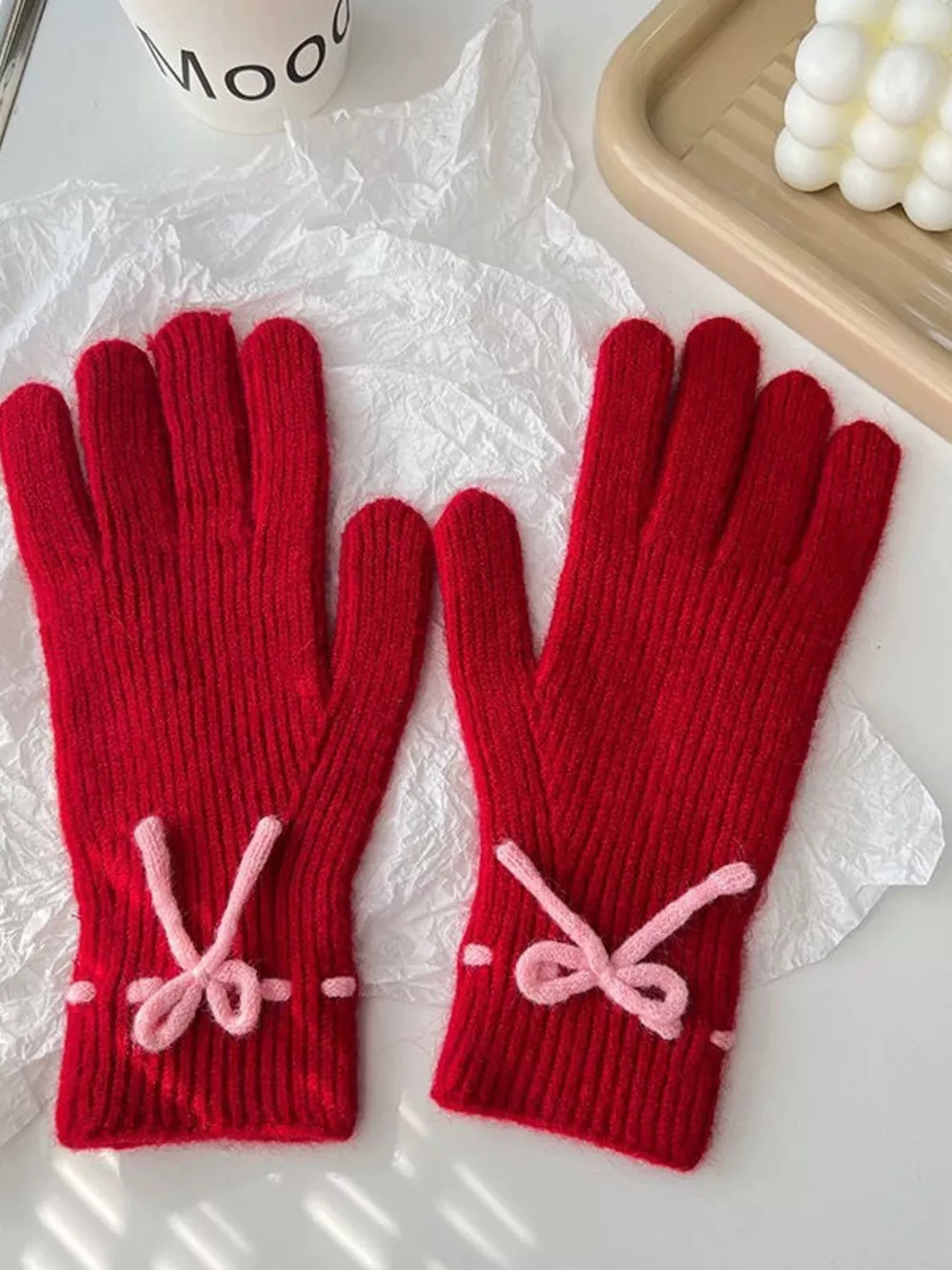 Knitted Gloves with Bow Accent, image 4