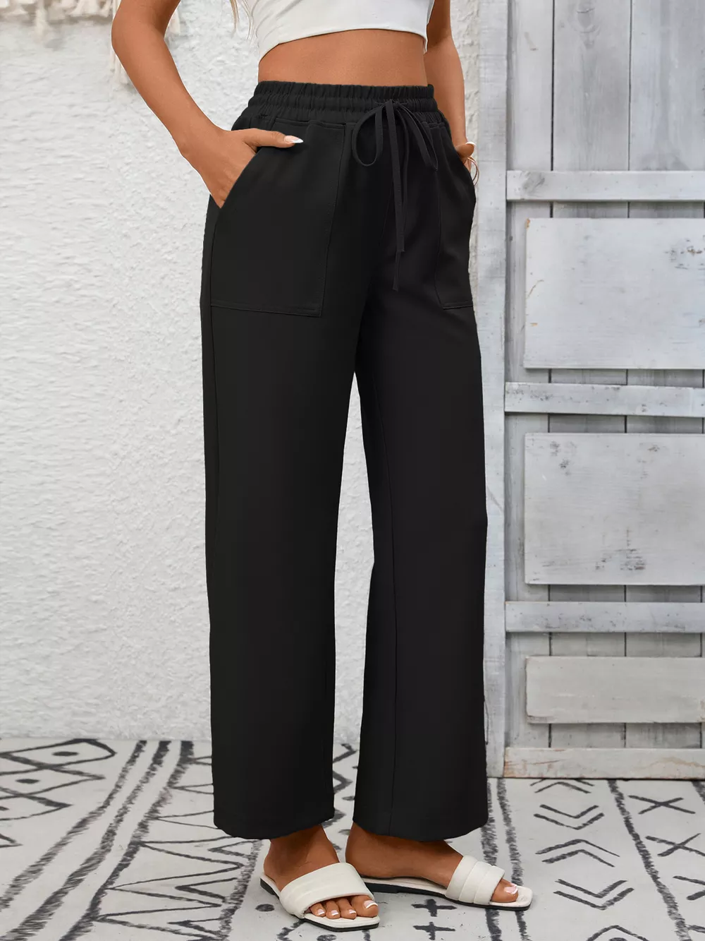 Casual Drawstring Wide Leg Pants, image 8