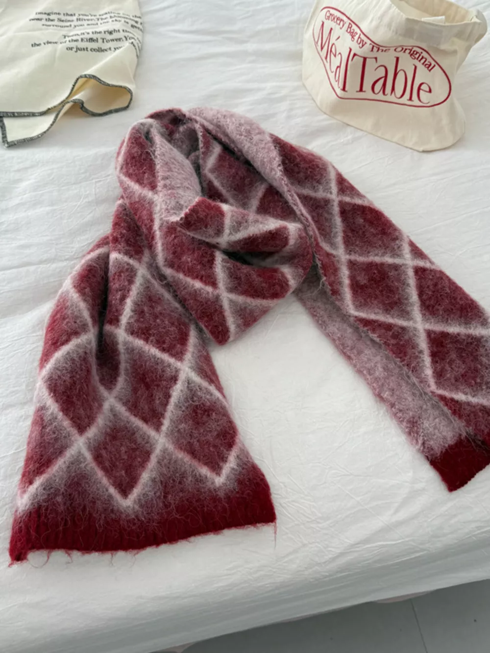 Diamond Pattern Fuzzy Knit Scarf, image 7