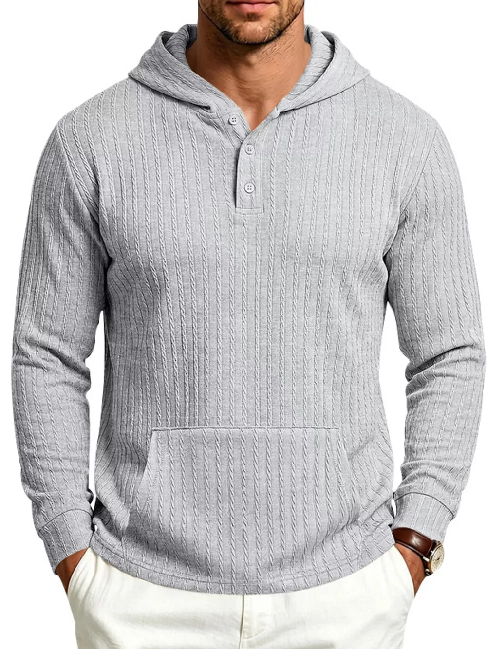 Men's Full Size Casual Kangaroo Pocket Knit Hoodie Plus Size, image 10