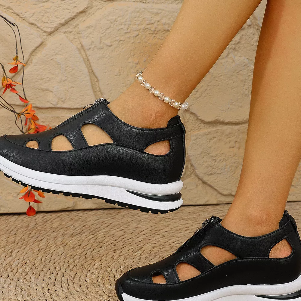 Cutout Zipper Wedge Sneakers, image 9