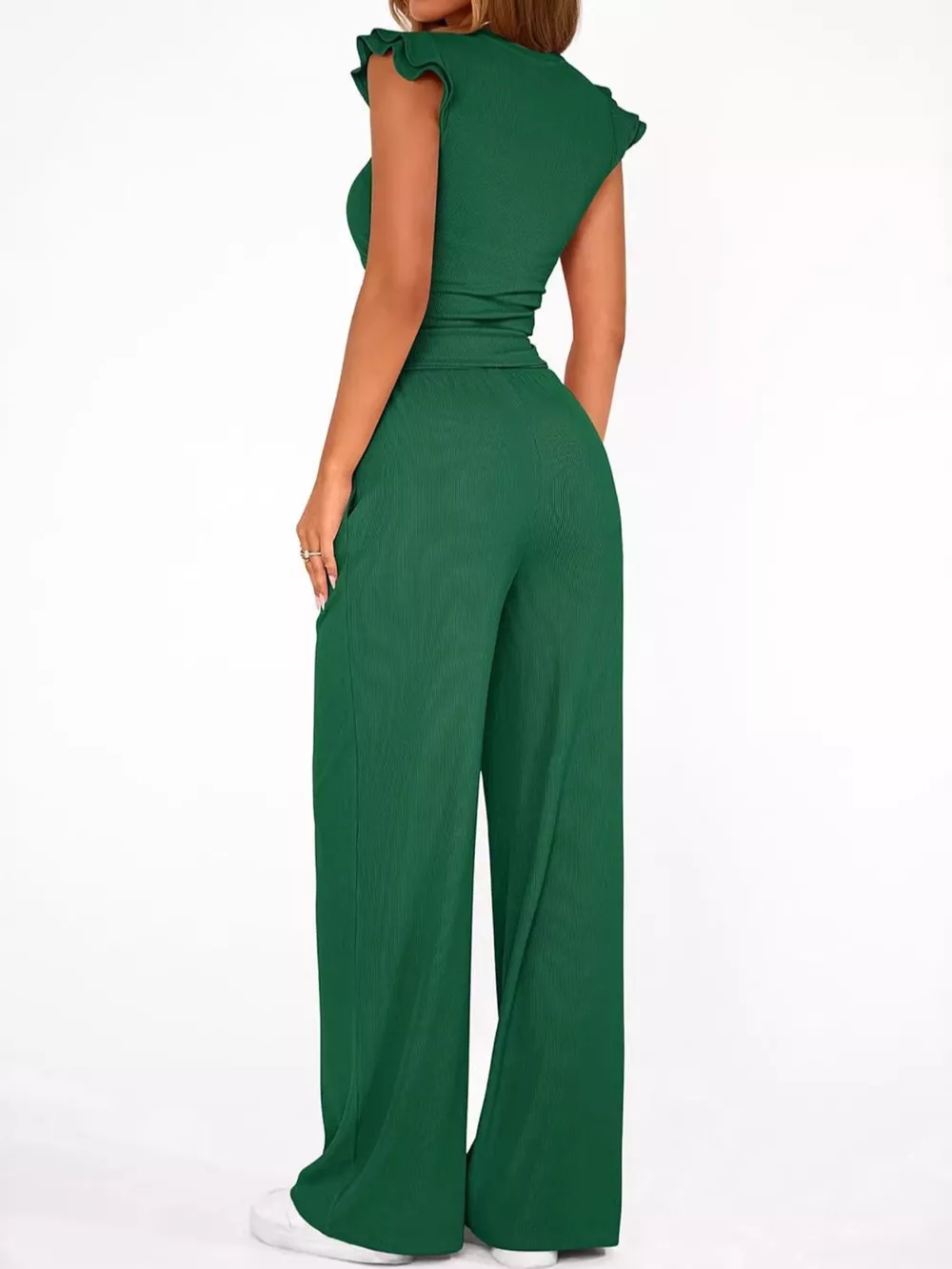 Ruffled Mock Neck Top and Wide Leg Pants Set, image 20