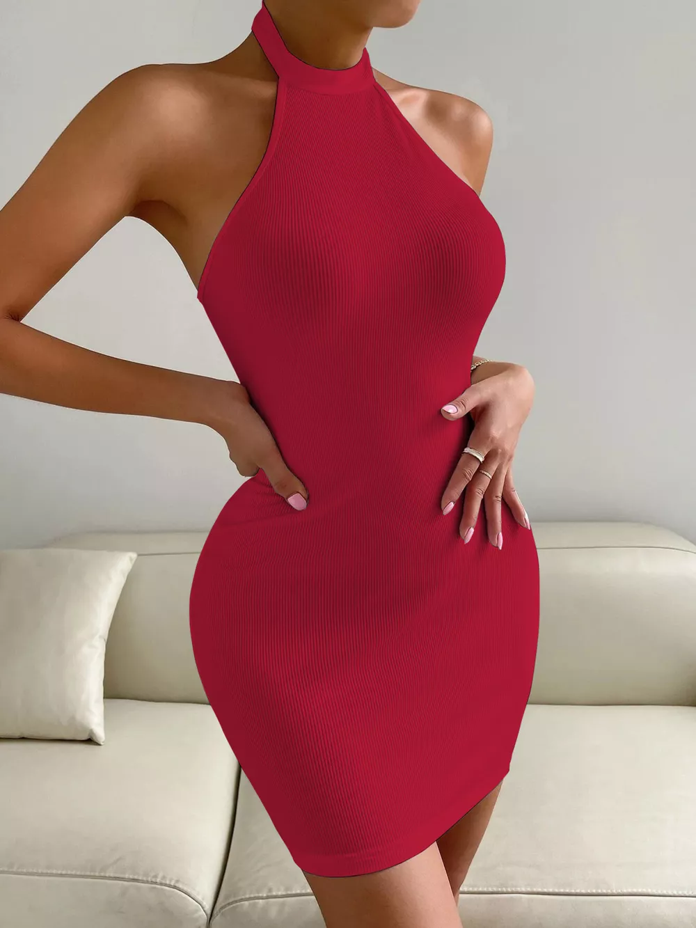 Halter Neck Bodycon Mini Dress, image 8