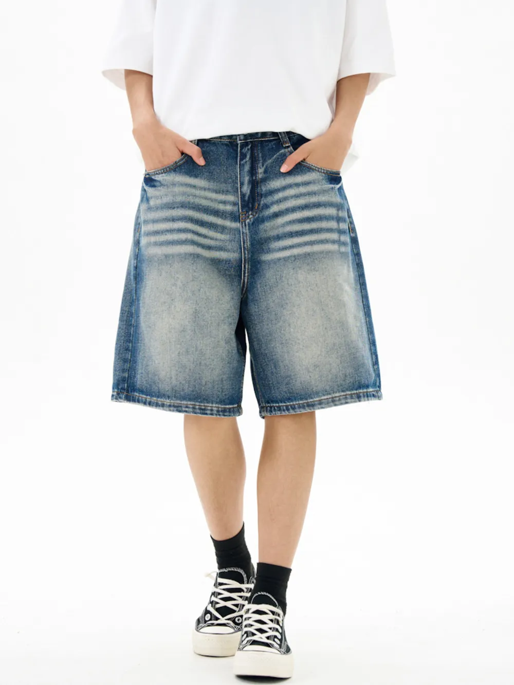 Men's Washed Loose Fit Denim Shorts, image 7