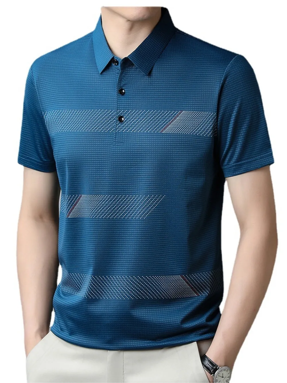 Men's Plus Size Striped Short Sleeve Casual Polo Shirt, image 4