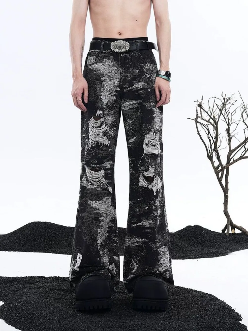 Men's Distressed Wide Leg Jeans, image 4